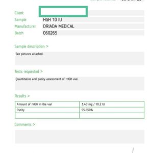 Informe de pruebas del HGH en polvo