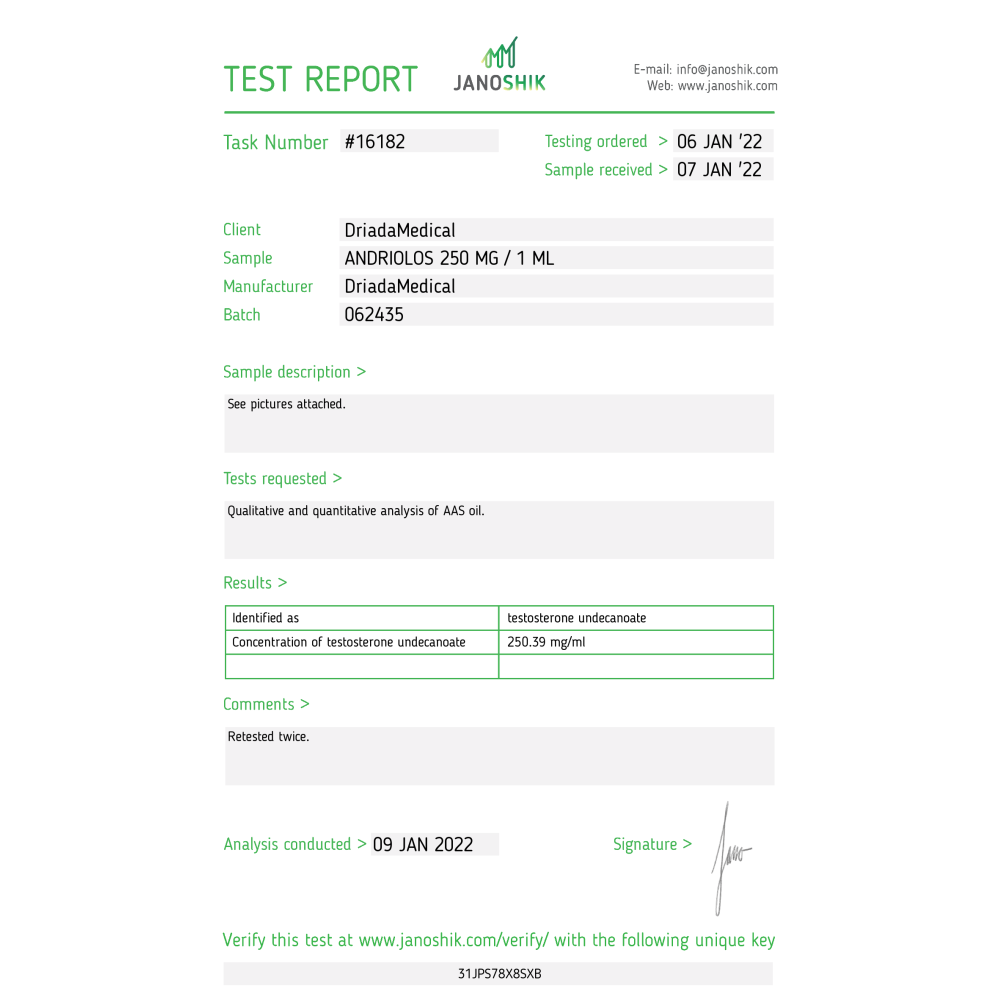 Informe de ensayo del undecanoato de testosterona
