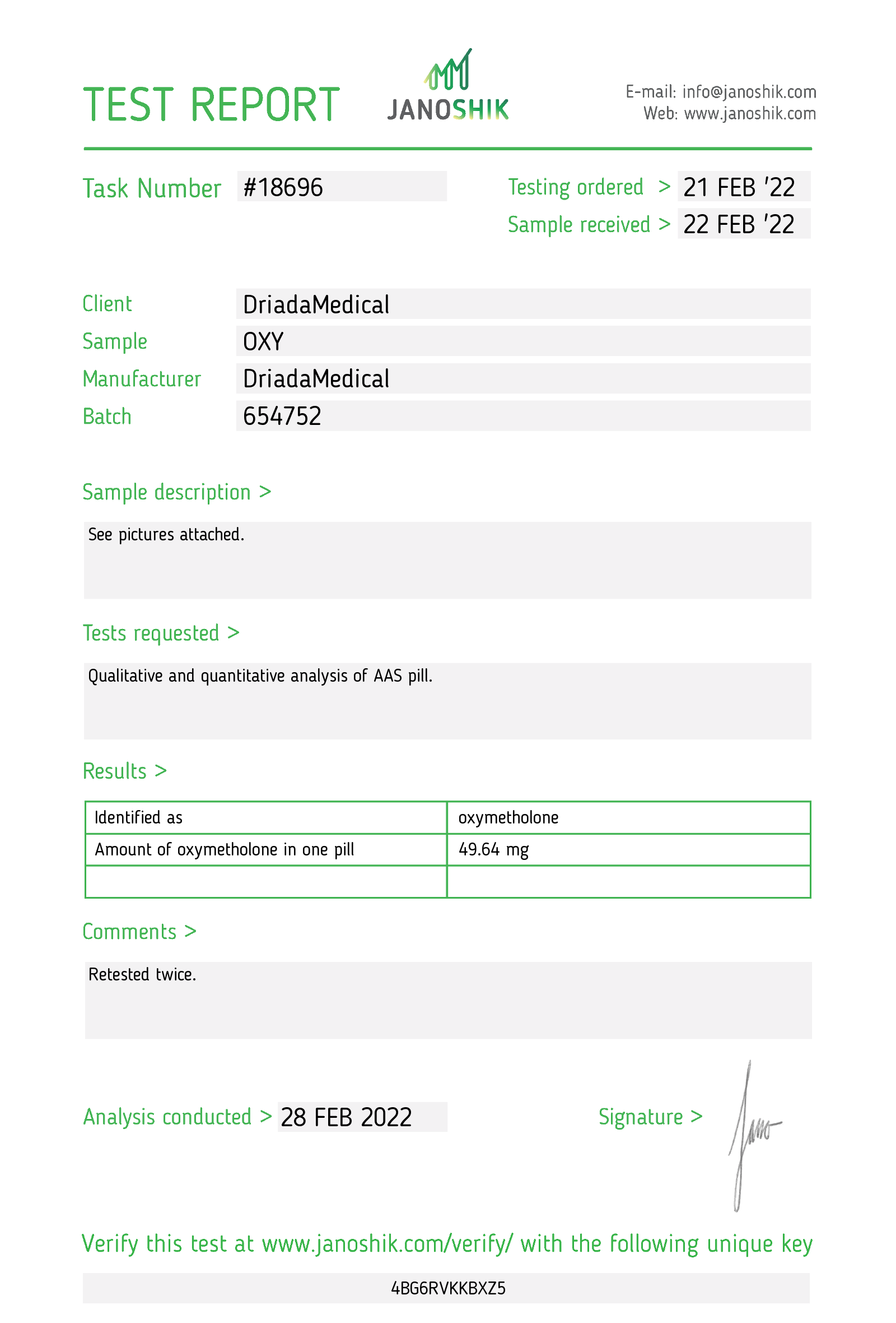 Informe de pruebas de Anadrol