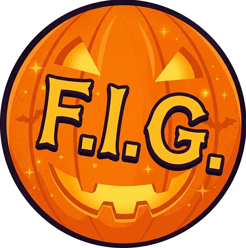 Logo de Farmacia Italiana Génova (F.I.G.) en versión especial de Halloween con forma de calabaza.